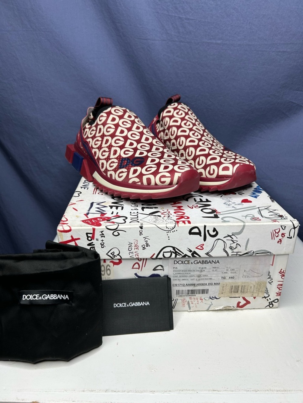 Dolce&Gabbana Sorrento Melt Red Black Slip-On Men's  Sneakers Size 44 EU / 11 US